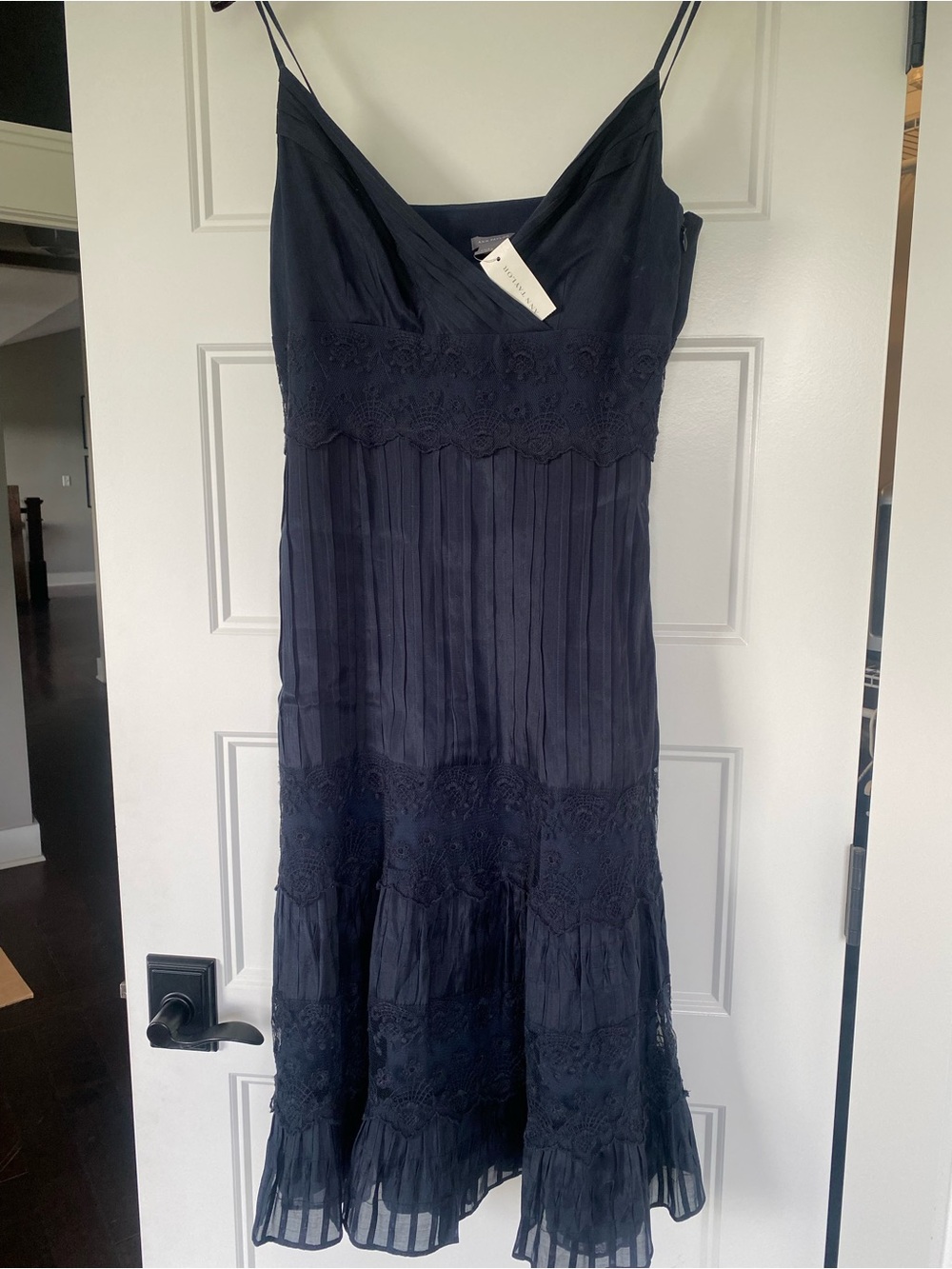Ann Taylor Navy Lace-Trim Spaghetti Strap Midi Dress